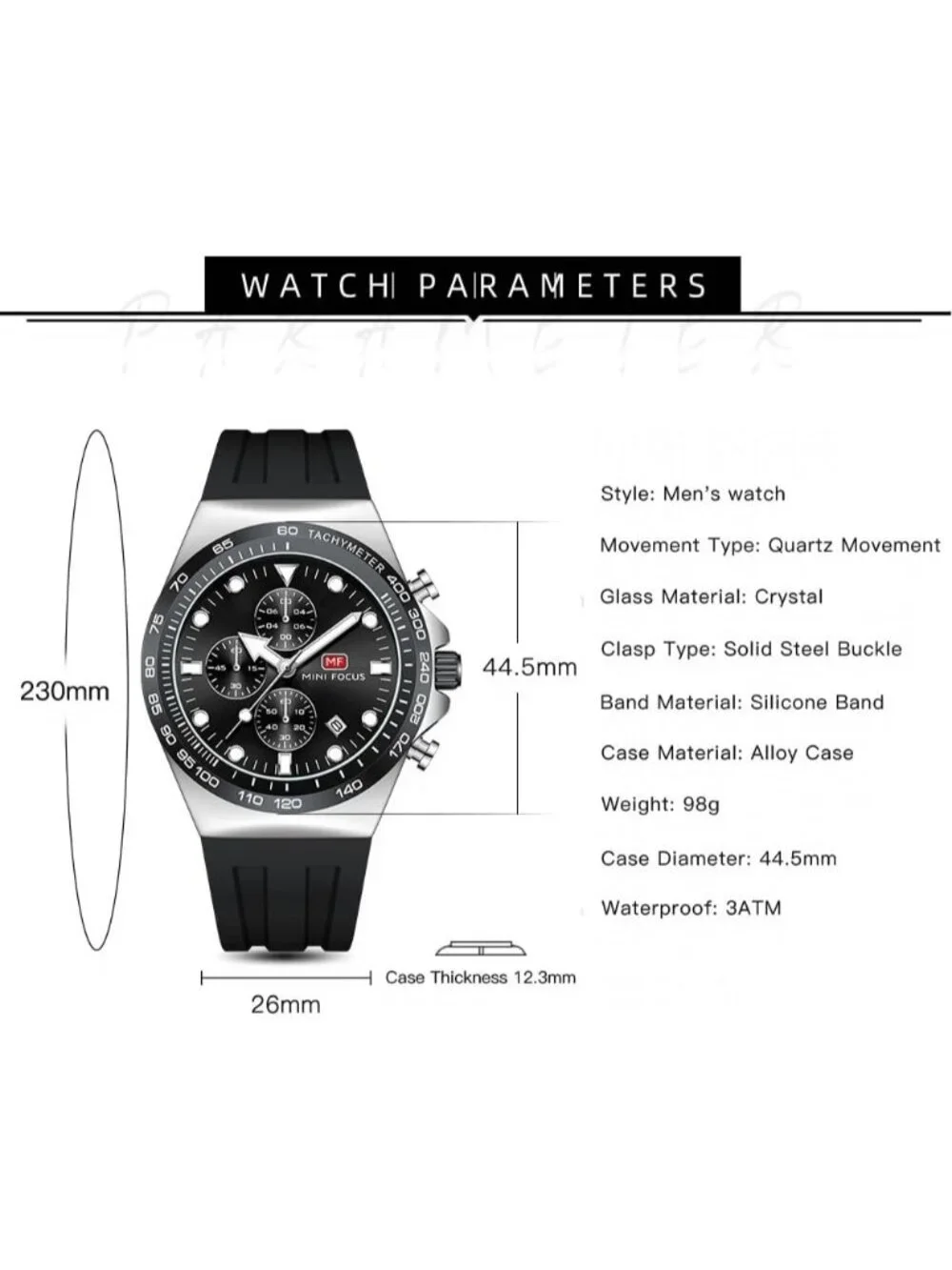 Men's Black And Silver Analog Quartz Waterproof Chronograph Stylish Casual Watch